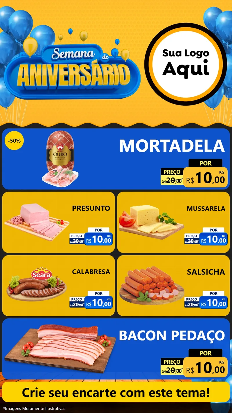 Modelo de TV para TV Vertical com o tema Semana de Aniversário para Frios e Laticínios