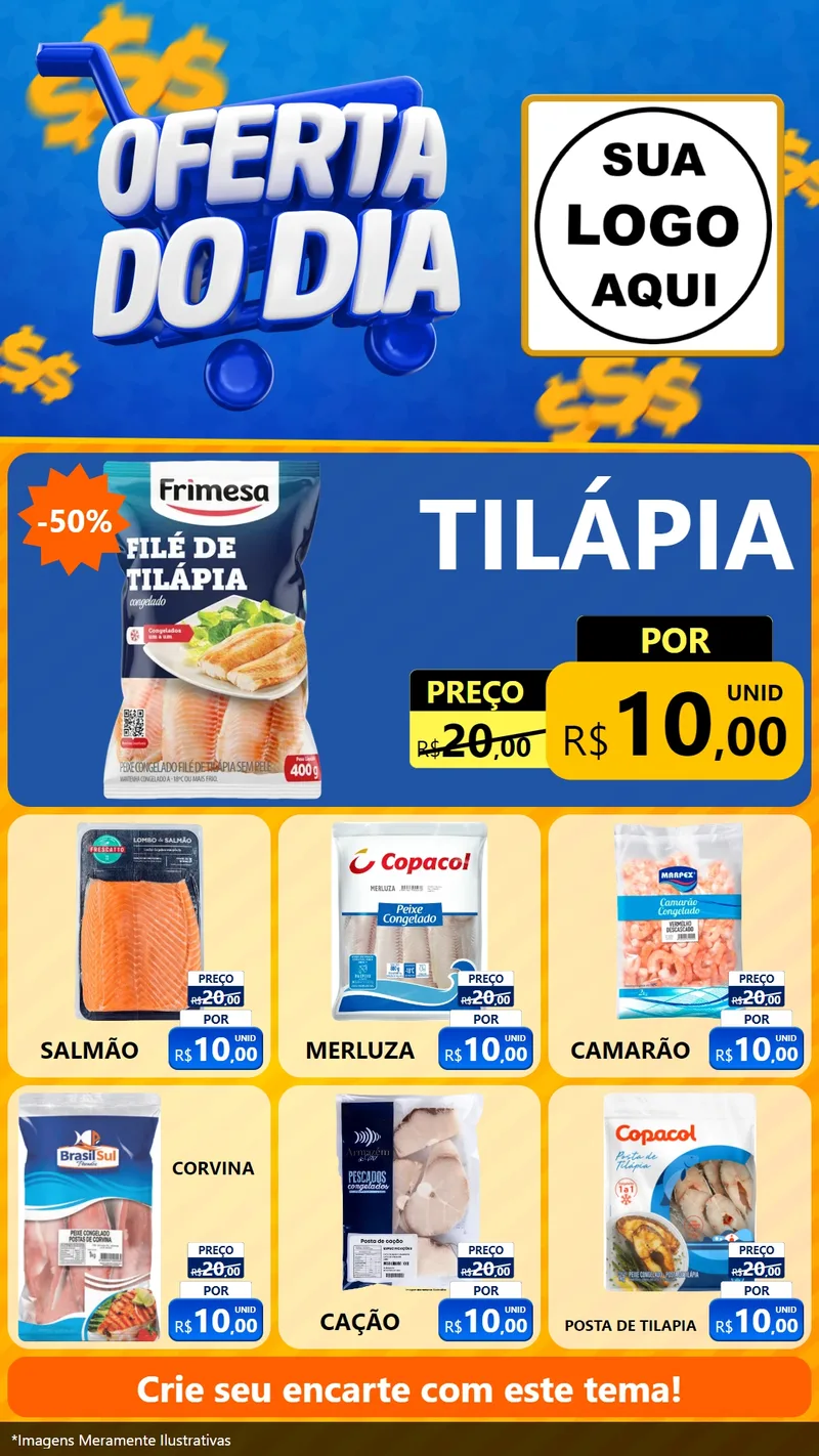 Modelo de Rede Social para Stories com o tema Oferta do Dia para Peixaria