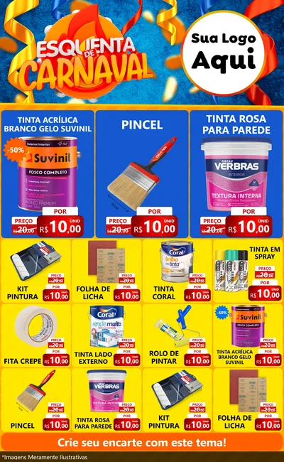 Modelo de Encarte para Encarte Grande com o tema Esquenta de Carnaval para Tintas e Ferramentas