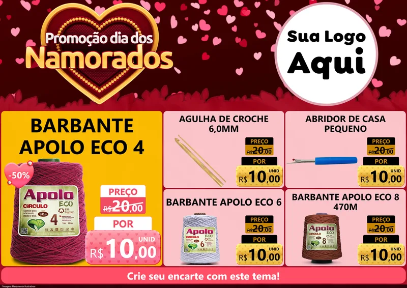Modelo de Encarte para Encarte A4 Horizontal com o tema Promoção Dia Dos Namorados para Armarinho e Aviamentos