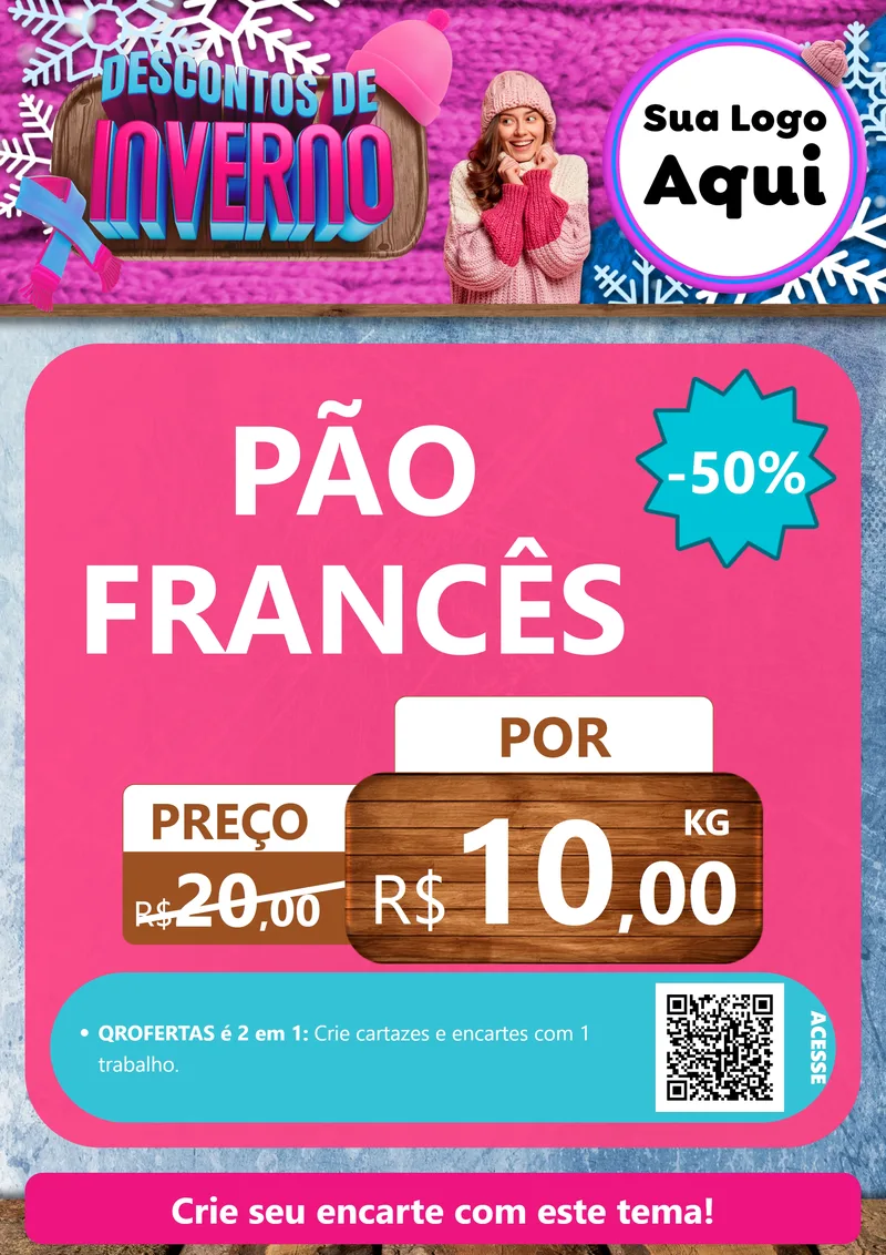 Modelo de Cartaz para Cartaz A4 Vertical com o tema Descontos de Inverno para Padaria