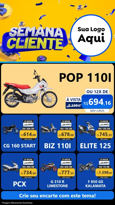 Modelo de Rede Social para Stories com o tema Semana do Cliente para Concessionaria de Motos