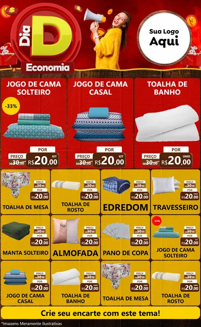Modelo de Encarte para Encarte Grande com o tema Dia D Economia para Cama, Mesa e Banho