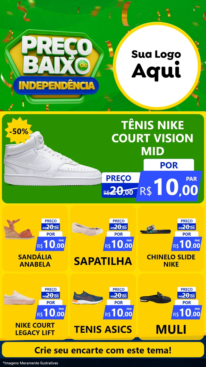 Modelo de Rede Social para Stories com o tema Preço Baixo de Independência para Calçados