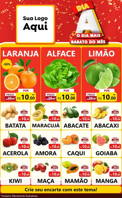 Modelo de Encarte para Encarte Grande com o tema Dia A o Dia Mais Barato do Mês para Hortifrúti