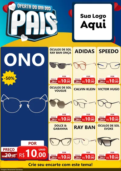 Modelo de Encarte para Encarte A4 Vertical com o tema Oferta Do Dia Dos Pais para Óticas