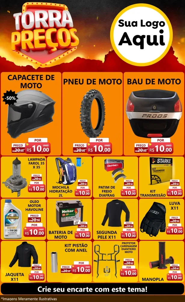 Modelo de Encarte para Encarte Grande com o tema Torra Preços para Moto peças