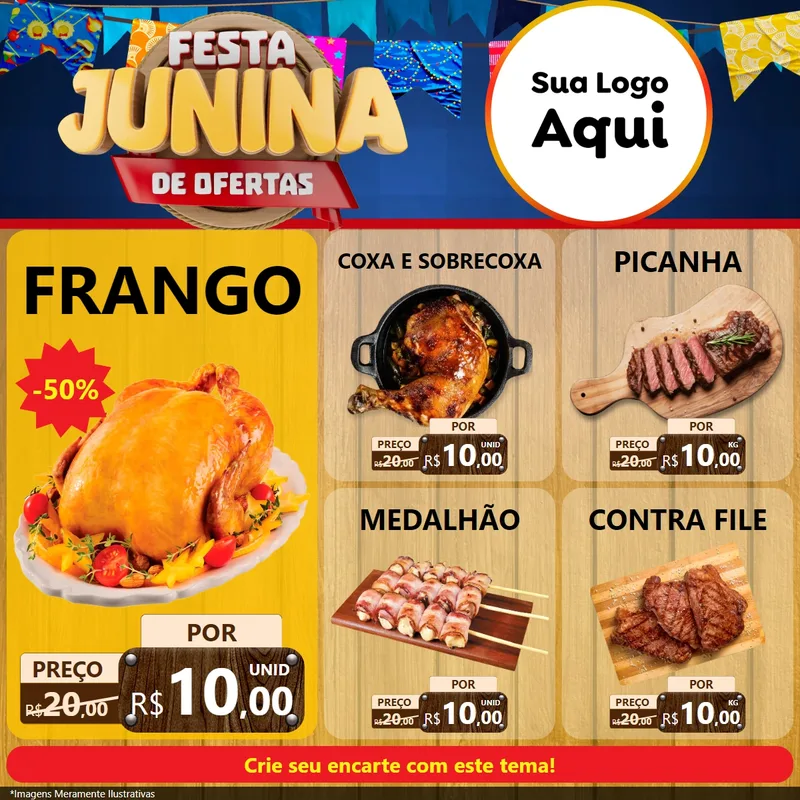 Modelo de Rede Social para Feed Facebook com o tema Festa Junina de Ofertas para Assados