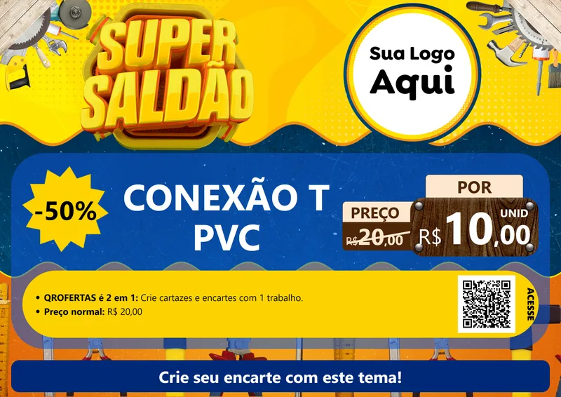Modelo de Cartaz para Cartaz A4 Horizontal com o tema Super Saldão para Tubos e conexões