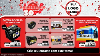 Modelo de TV para TV Horizontal com o tema Promoção de Aniversário - 30 Anos para Baterias Elétricas