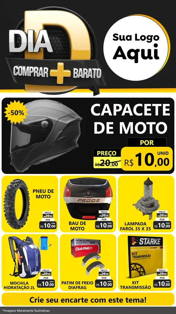 Modelo de Rede Social para Stories com o tema Dia D Mais Economia para Moto peças