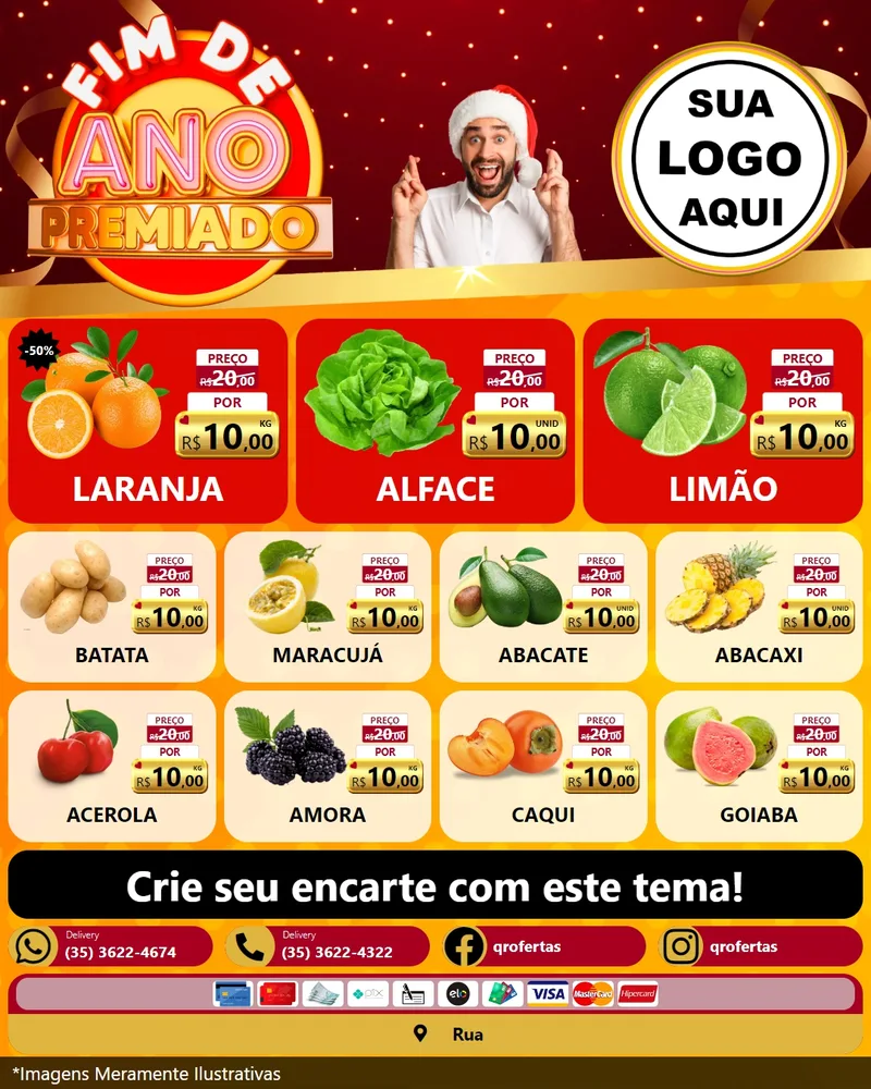 Modelo de Rede Social para Feed Instagram com o tema Fim de Ano Premiado para Hortifrúti