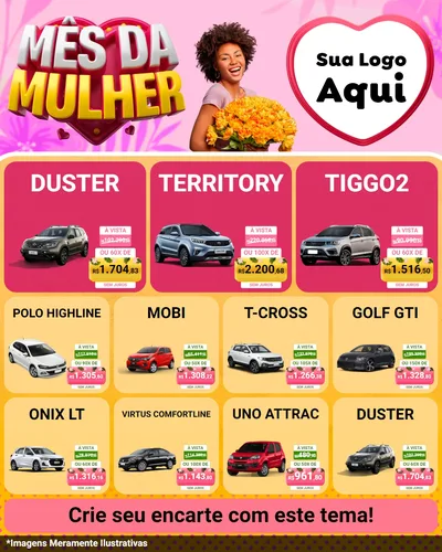 Modelo de Rede Social para Feed Instagram com o tema Mês da Mulher para Concessionaria de Carros