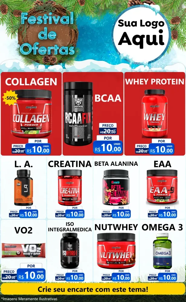 Modelo de Encarte para Encarte Grande com o tema Festival de Ofertas - Inverno para Suplementos alimentares