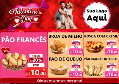 Modelo de Encarte para Encarte A4 Horizontal com o tema Valentine's Day para Padaria
