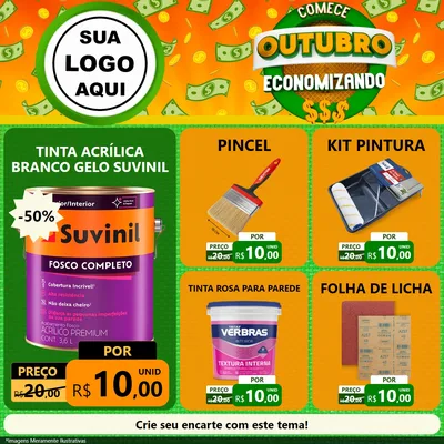 Modelo de Rede Social para Feed Facebook com o tema Comece Outubro Economizando para Tintas e Ferramentas