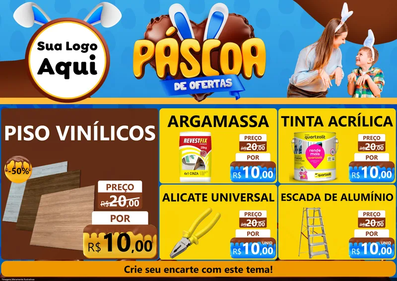 Modelo de Encarte para Encarte A4 Horizontal com o tema Páscoa de Ofertas para Material para Construção