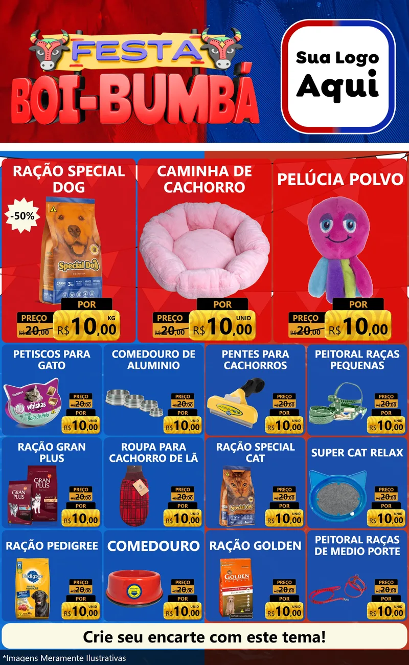 Modelo de Encarte para Encarte Grande com o tema Festa Boi Bumbá para Pet Shop