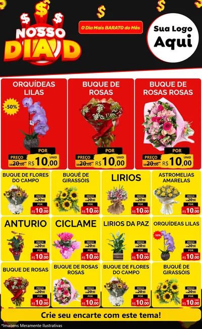 Modelo de Encarte para Encarte Grande com o tema Nosso Dia D para Floricultura e jardim