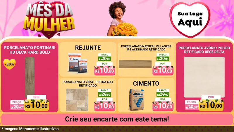 Modelo de TV para TV Horizontal com o tema Mês da Mulher para Pisos e revestimentos