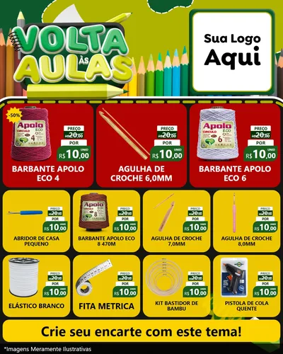 Modelo de Rede Social para Feed Instagram com o tema Volta às Aulas para Armarinho e Aviamentos