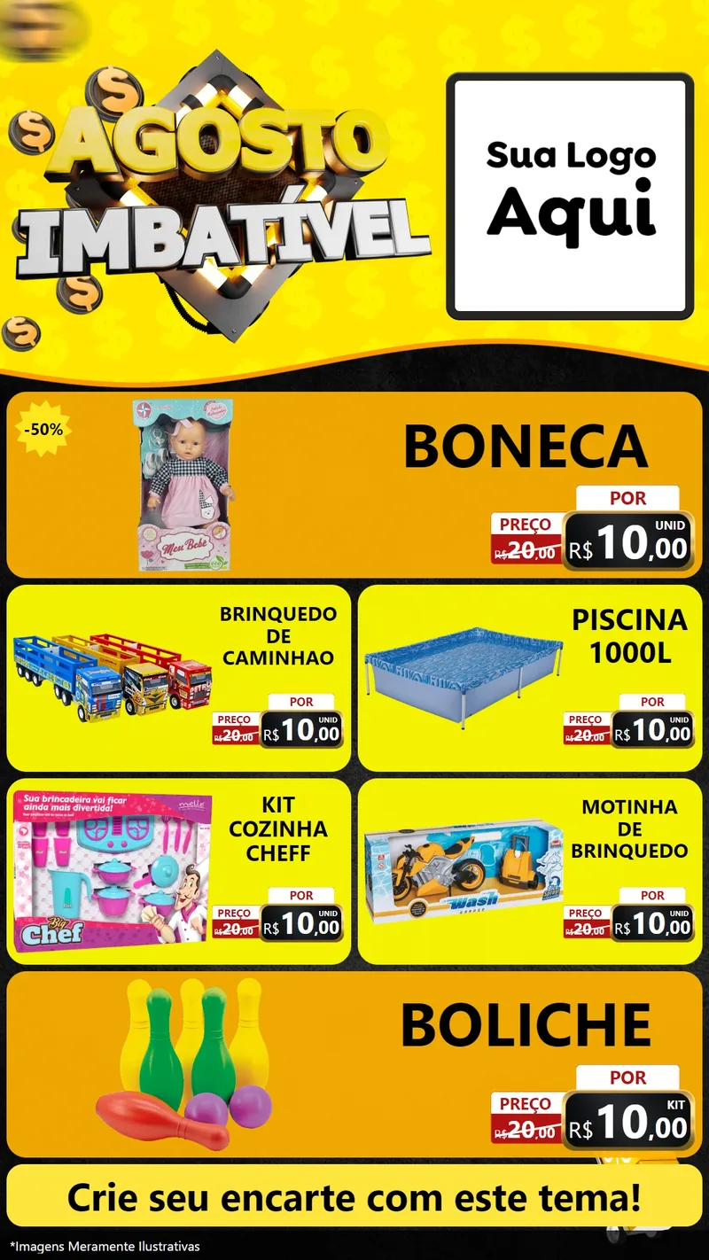 Modelo de TV para TV Vertical com o tema Agosto Imbatível para Brinquedos