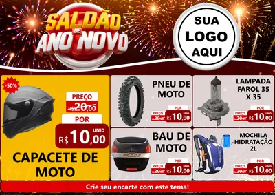 Modelo de Encarte para Encarte A4 Horizontal com o tema Saldão de Ano Novo para Moto peças