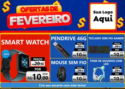 Modelo de Encarte para Encarte A4 Horizontal com o tema Ofertas de Fevereiro para Informática