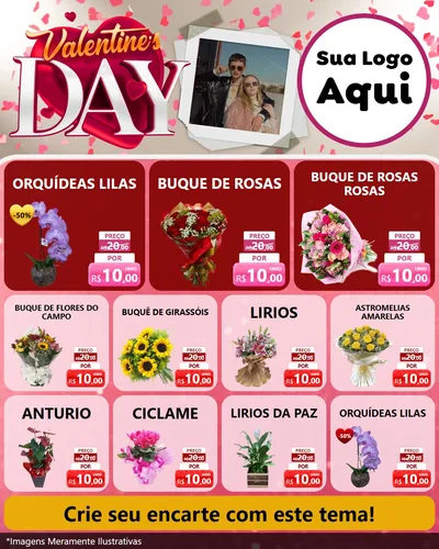 Modelo de Rede Social para Feed Instagram com o tema Valentine's Day para Floricultura e jardim