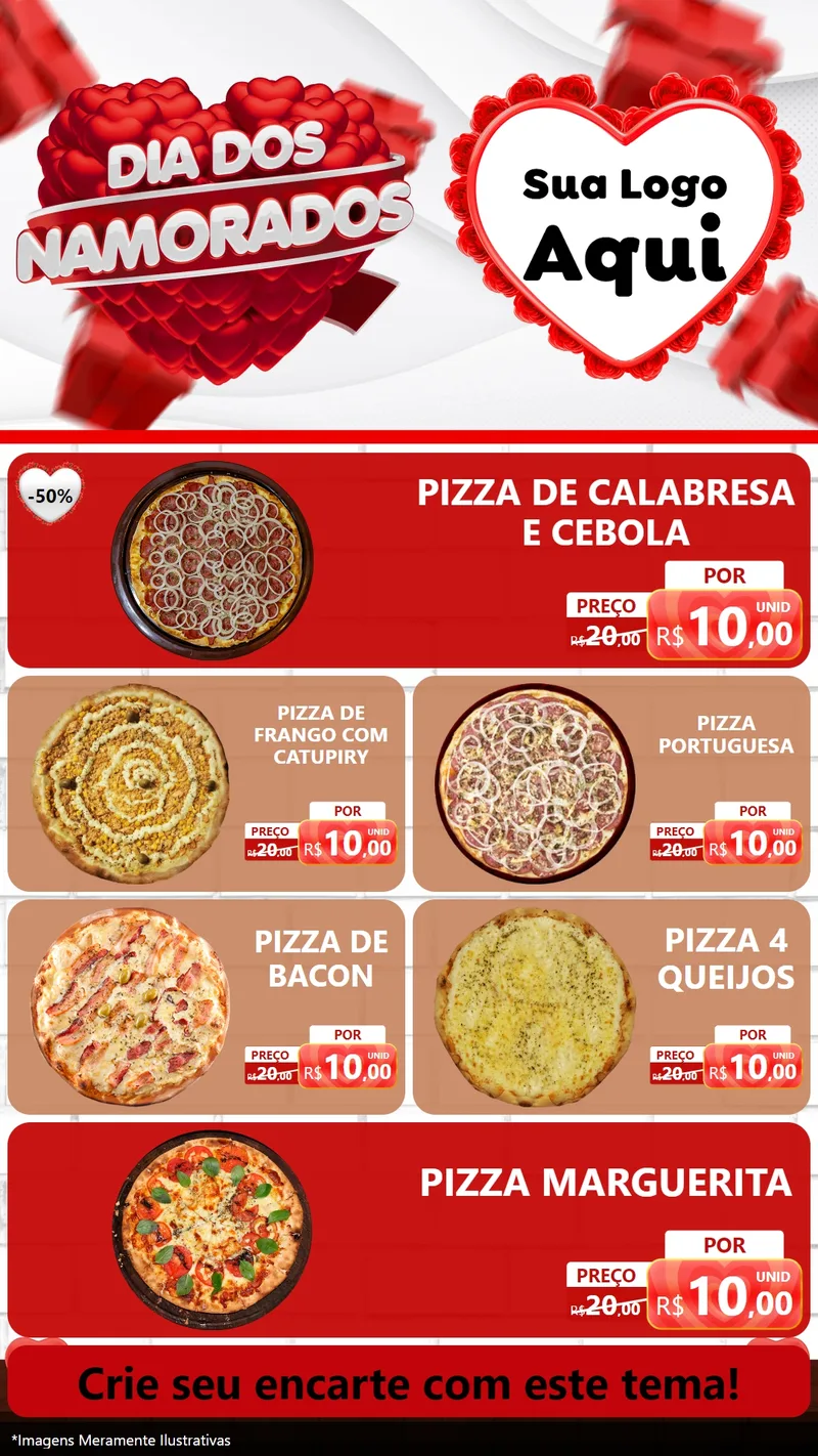 Modelo de TV para TV Vertical com o tema Dia dos Namorados para Pizzaria