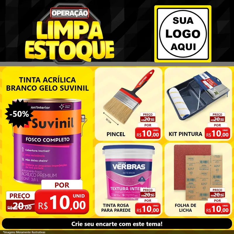 Modelo de Rede Social para Feed Facebook com o tema Operação Limpa Estoque para Tintas e Ferramentas