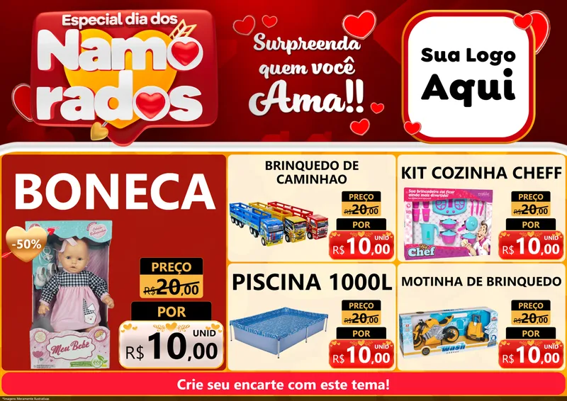 Modelo de Encarte para Encarte A4 Horizontal com o tema Especial Dia dos Namorados para Brinquedos