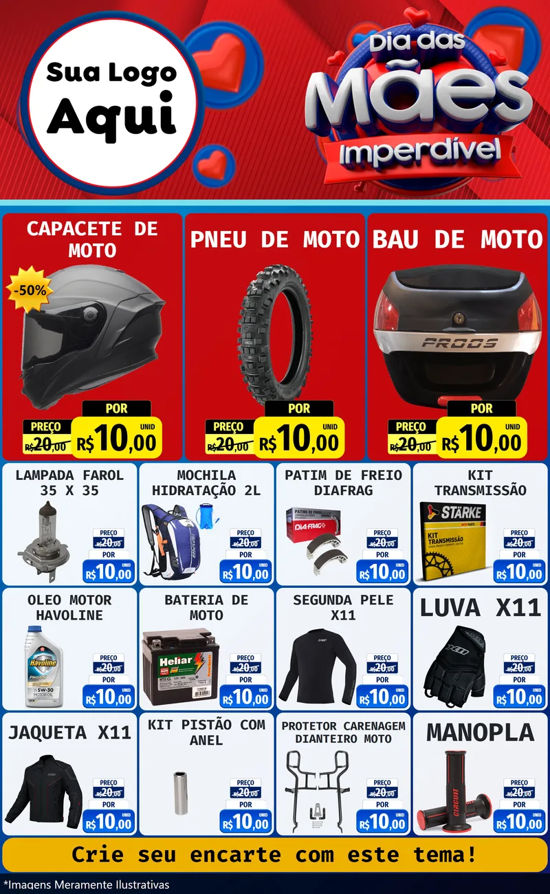 Modelo de Encarte para Encarte Grande com o tema Dia Das Mães Imperdível para Moto peças