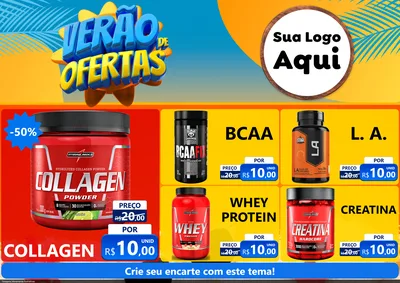 Modelo de Encarte para Encarte A4 Horizontal com o tema Verão de Ofertas para Suplementos alimentares