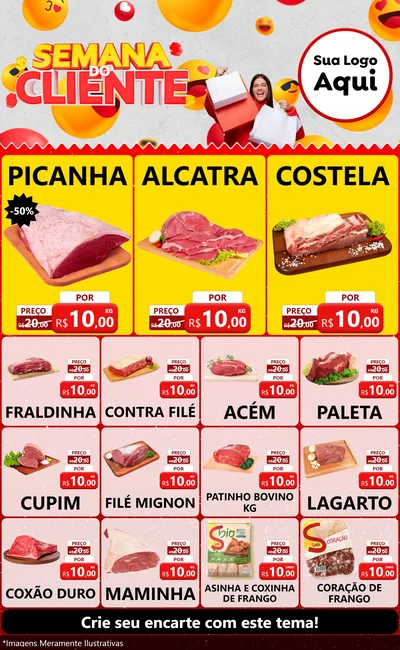 Modelo de Encarte para Encarte Grande com o tema Semana do Cliente para Açougue