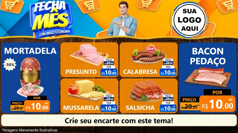 Modelo de TV para TV Horizontal com o tema Fecha Mês Com Mais Economia para Frios e Laticínios