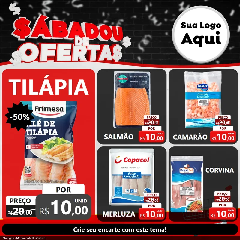 Modelo de Rede Social para Feed Facebook com o tema Sabadou de Ofertas para Peixaria