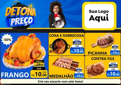 Modelo de Encarte para Encarte A4 Horizontal com o tema Detona Preços para Assados