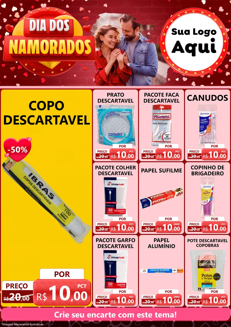 Modelo de Encarte para Encarte A4 Vertical com o tema Dia Dos Namorados para Embalagens
