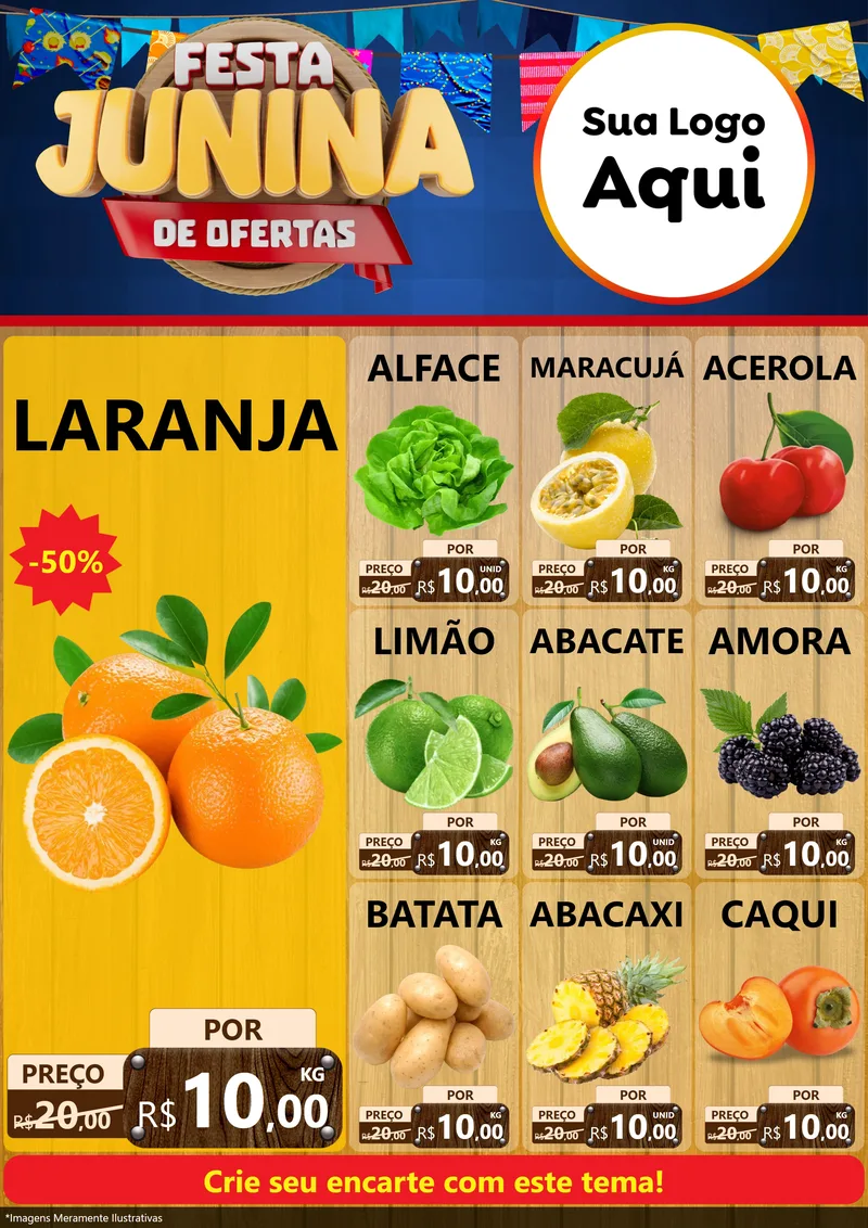 Modelo de Encarte para Encarte A4 Vertical com o tema Festa Junina de Ofertas para Hortifrúti