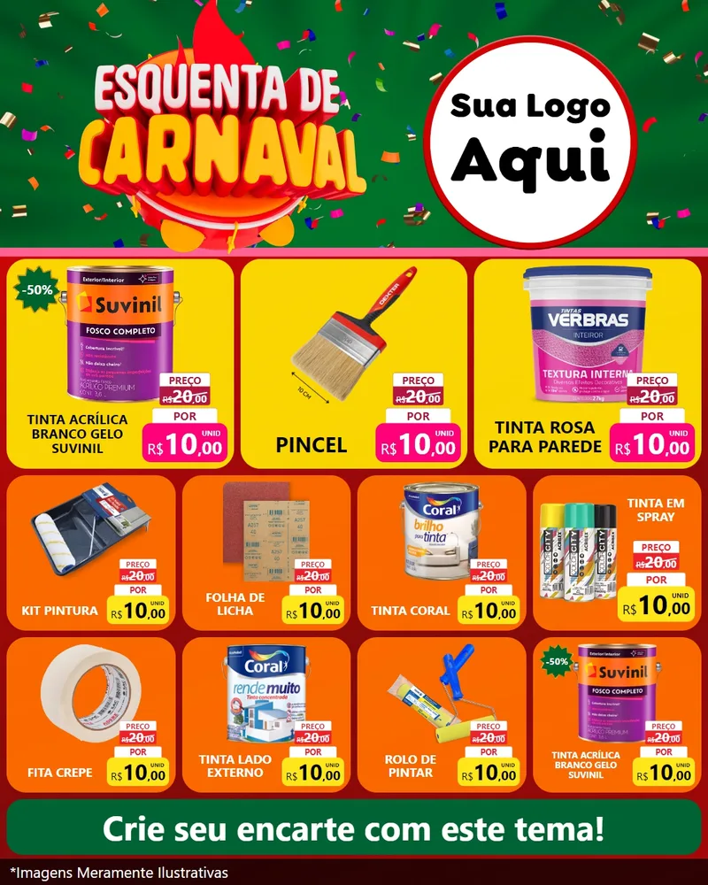 Modelo de Rede Social para Feed Instagram com o tema Esquenta de Carnaval para Tintas e Ferramentas