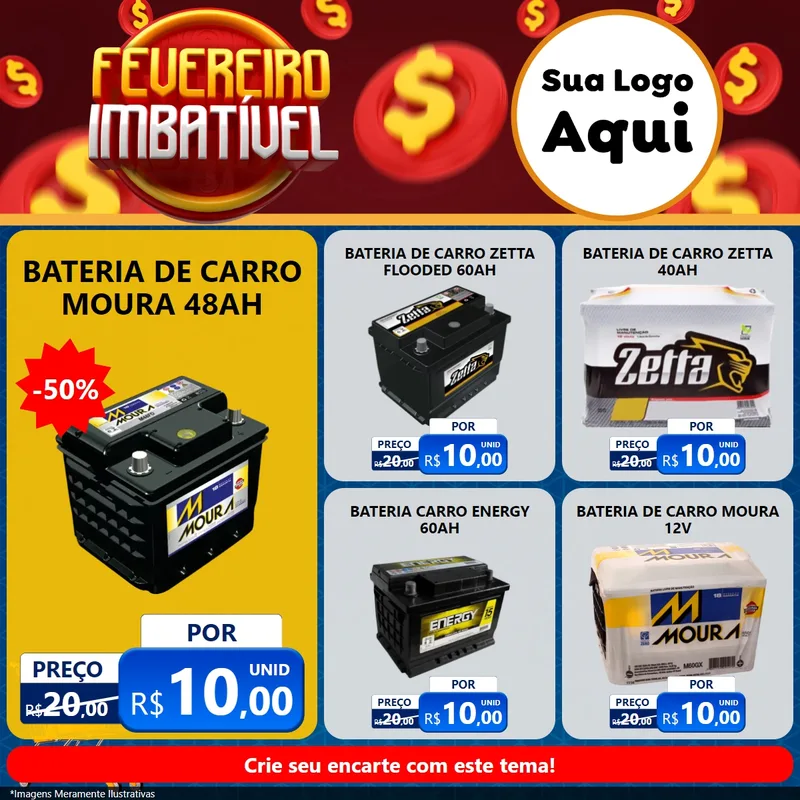 Modelo de Rede Social para Feed Facebook com o tema Fevereiro Imbatível para Baterias Elétricas