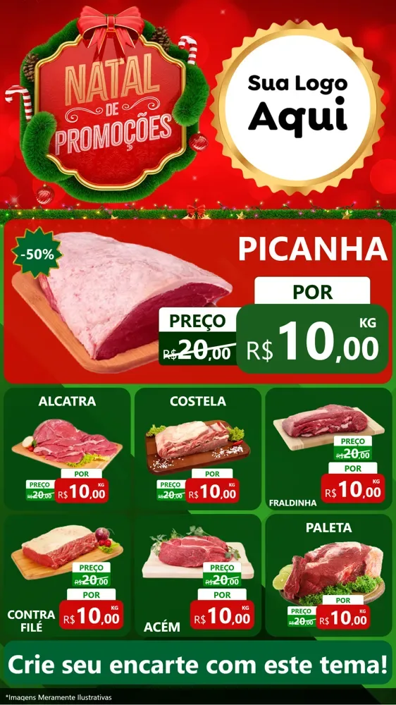 Modelo de Rede Social para Stories com o tema Natal de Promoções para Açougue