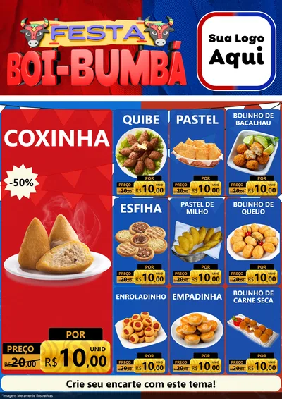 Modelo de Encarte para Encarte A4 Vertical com o tema Festa Boi Bumbá para Salgadaria