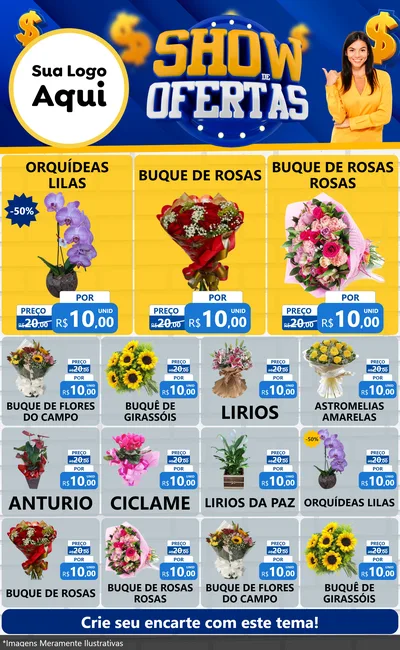 Modelo de Encarte para Encarte Grande com o tema Show de Ofertas para Floricultura e jardim