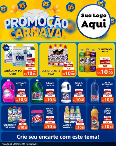 Modelo de Rede Social para Feed Instagram com o tema Promoção de Carnaval para Produtos de Limpeza