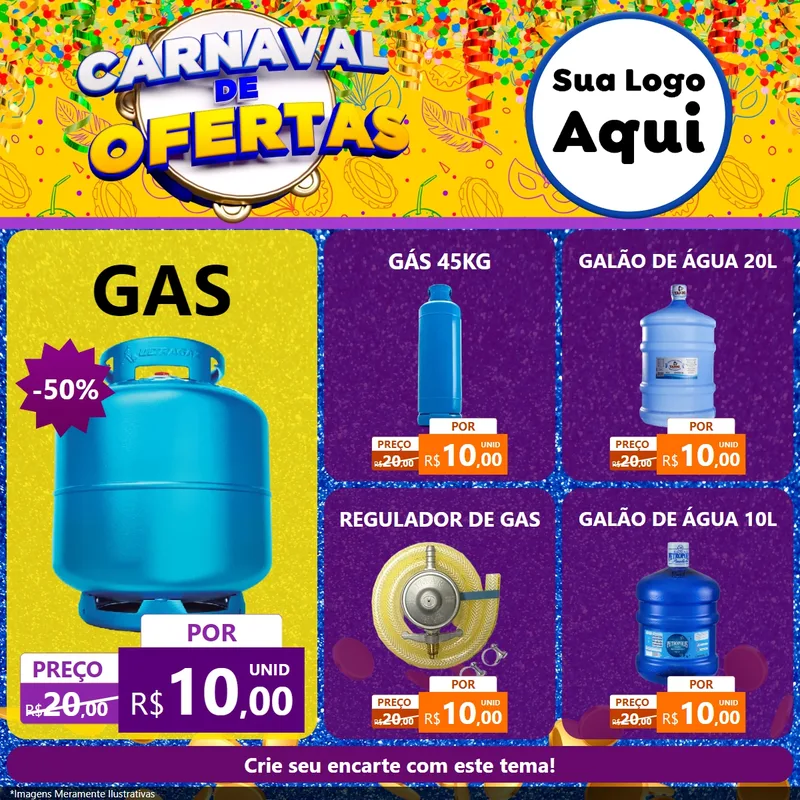 Modelo de Rede Social para Feed Facebook com o tema Carnaval de Ofertas para Água e gás