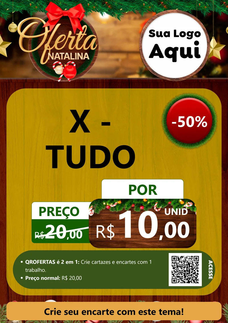 Modelo de Cartaz para Cartaz A4 Vertical com o tema Ofertas Natalina para Hamburgueria