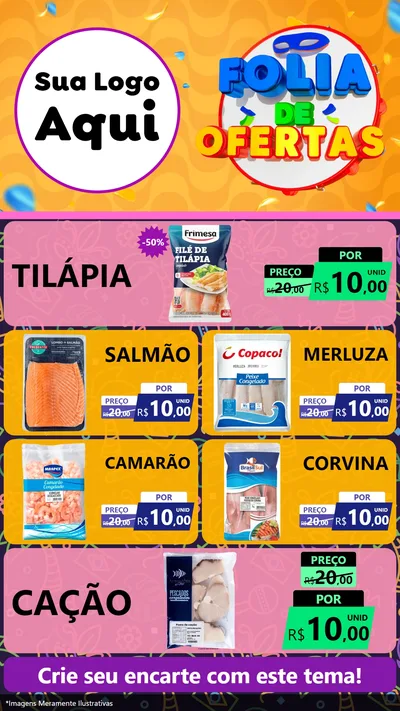 Modelo de TV para TV Vertical com o tema Folia de Ofertas para Peixaria