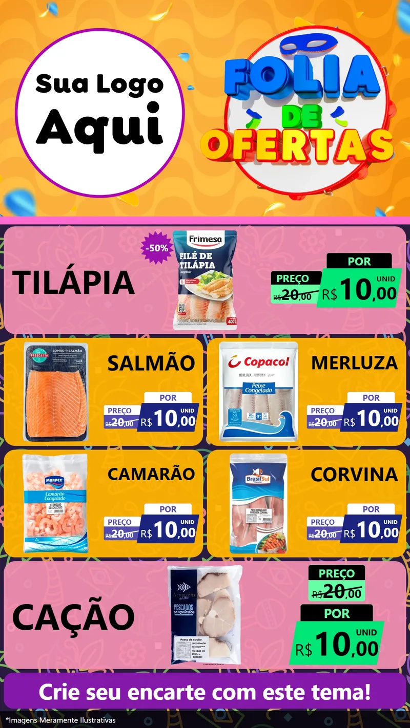 Modelo de TV para TV Vertical com o tema Folia de Ofertas para Peixaria